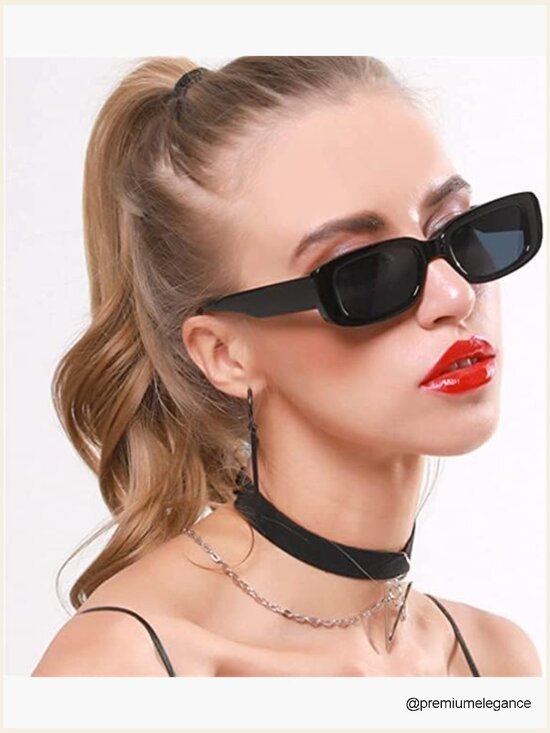 Rectangle Retro 90s Sunglasses UV400 Protection Black Square Frame main image 4